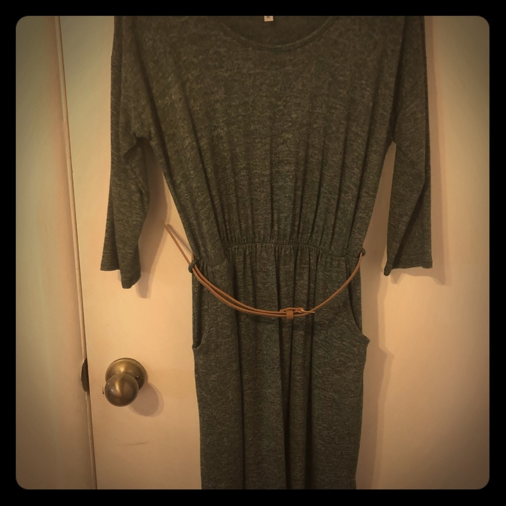 ModCloth Hunter Green Dress w/ Tan Belt & POCKETS!